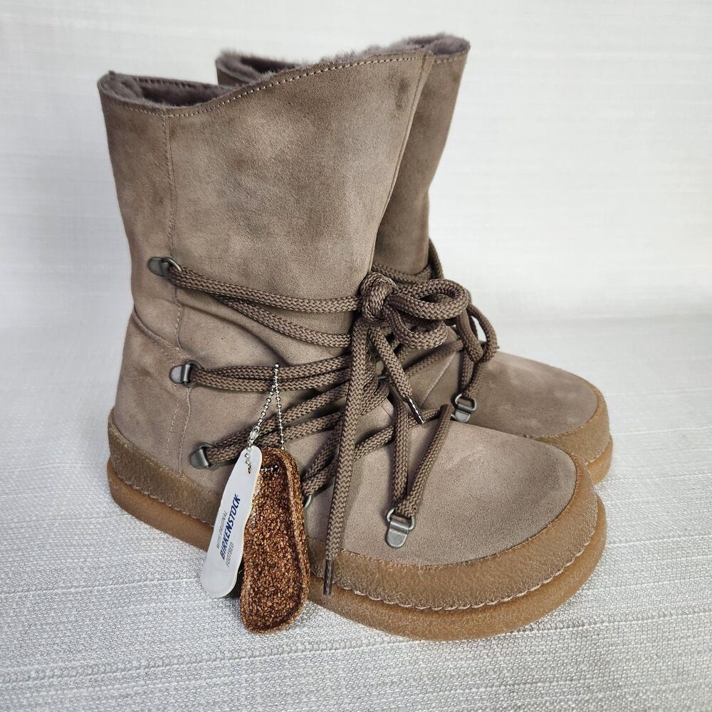 Birkenstock Masi Boots EU 37 US 7.5 Narrow Fit Suede Shearling Fur Lined Taupe